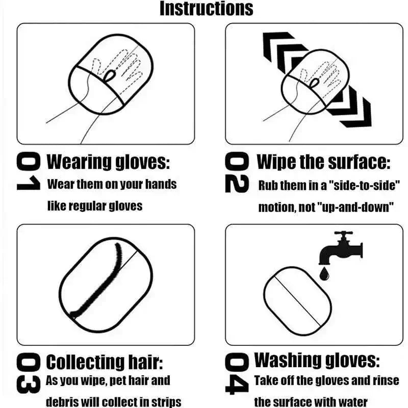 How to use: wear, wipe side to side, collect, rinse