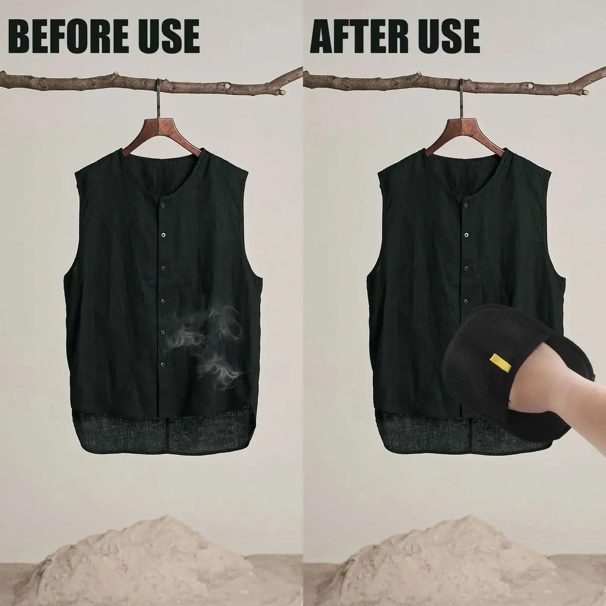 Pet hair on a black shirt before and after